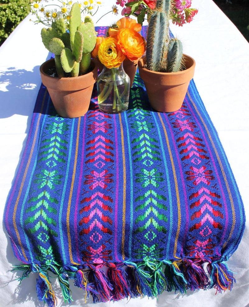 Del Mex Woven Rebozo Style Mexican Table Runner Scarf (Blue) - Image 2